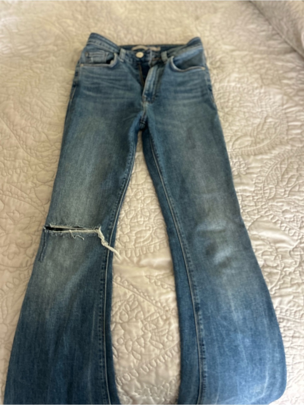 Hudson Jeans Blue Flare with Knee Rip
